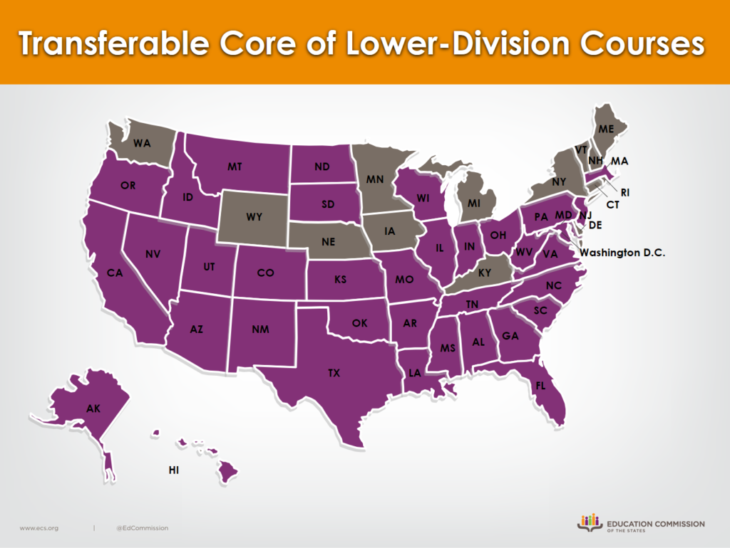 States with transferable core of lower-division courses